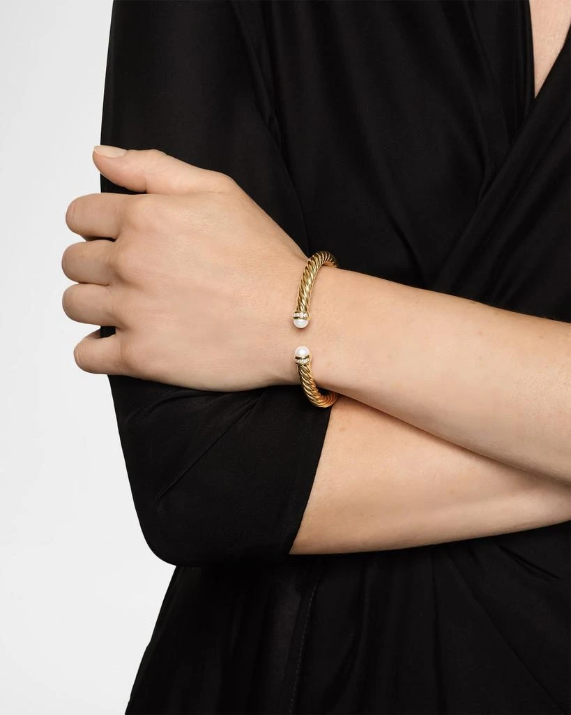 David Yurman Cablespira Flex Bracelet with Pearl and Diamonds in 18K Gold 2