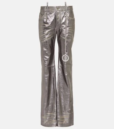 The Attico Metallic leather straight pants 1