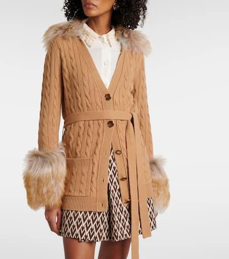 Valentino Shearling-trimmed cashmere cardigan 7