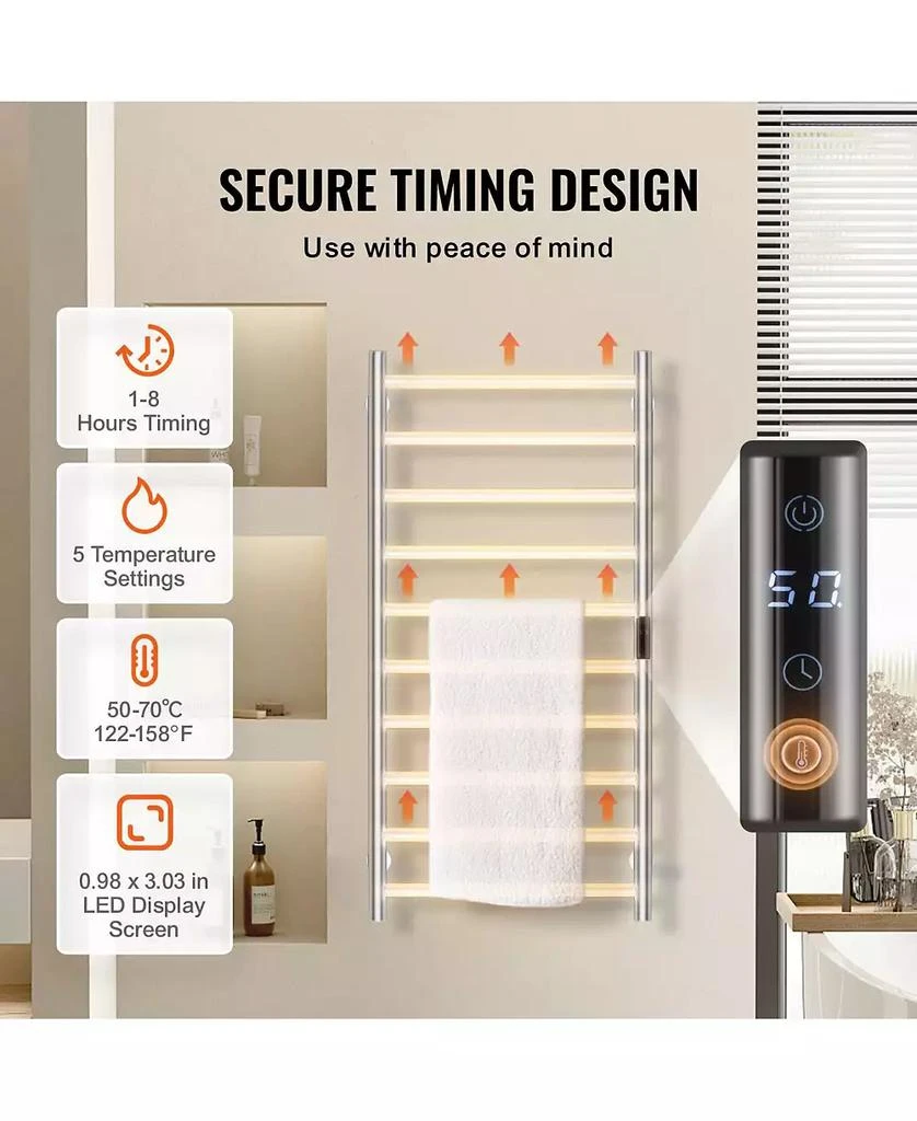 Ecooso 10 Bars Towel Warmer Rack, Wall Mounted Heated Towel Rack for Bathroom 6