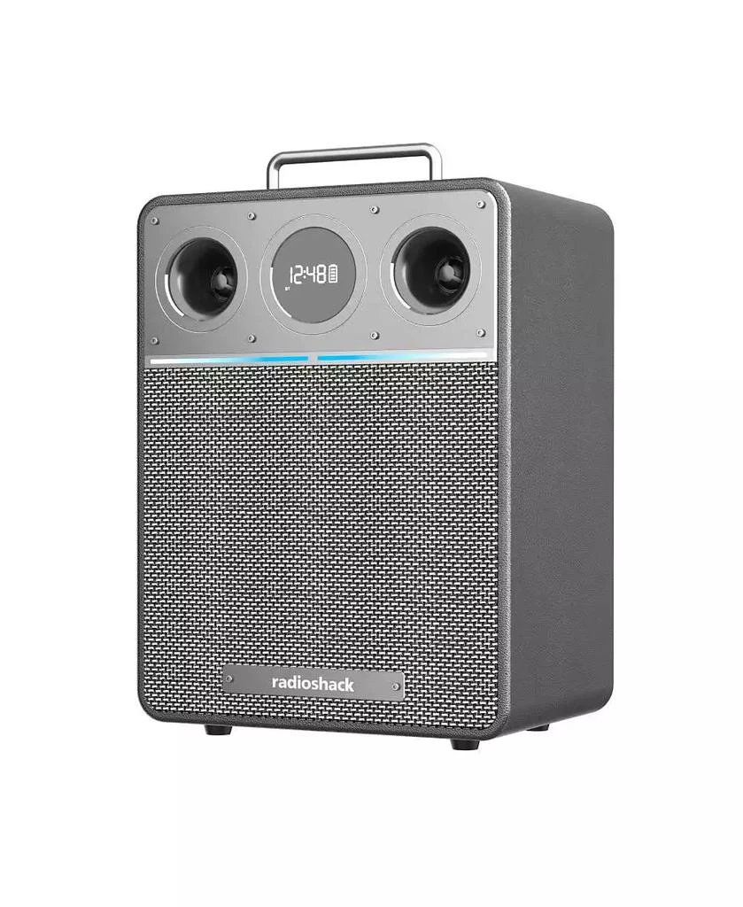 RadioShack 110W Wireless Speaker, Bluetooth/USB/AUX, Guitar 
Mic, LED Lights Metallic Finish and Grill For Powerful Sound – 4001986