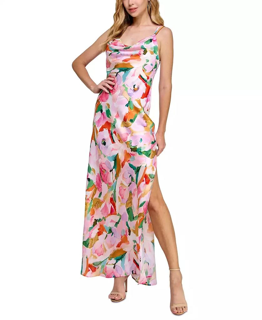 Morgan & Company Juniors' Floral Cowlneck Maxi Dress 1