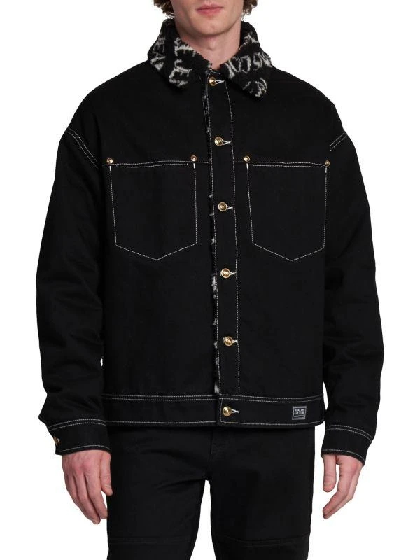 Versace Faux Fur Trim Denim Trucker Jacket 1