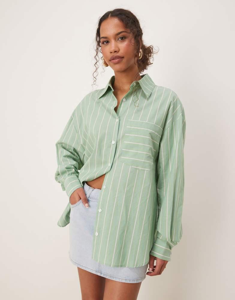 Ghospell Ghospell oversized shirt in green and white stripe print