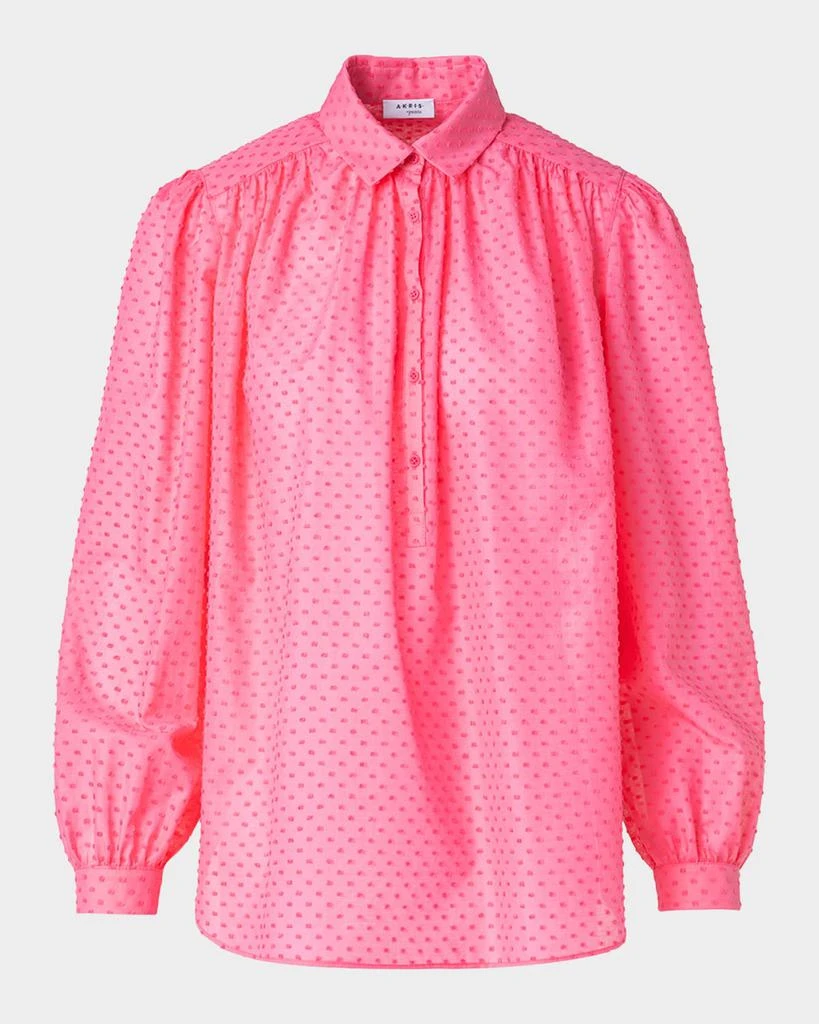 Akris Swiss Dot Techno Crepe Long-Sleeve Collared Blouse 1