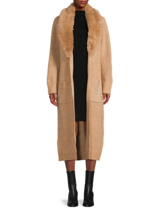 Saks Fifth Avenue Faux Fur Longline Ribbed Cardigan 1