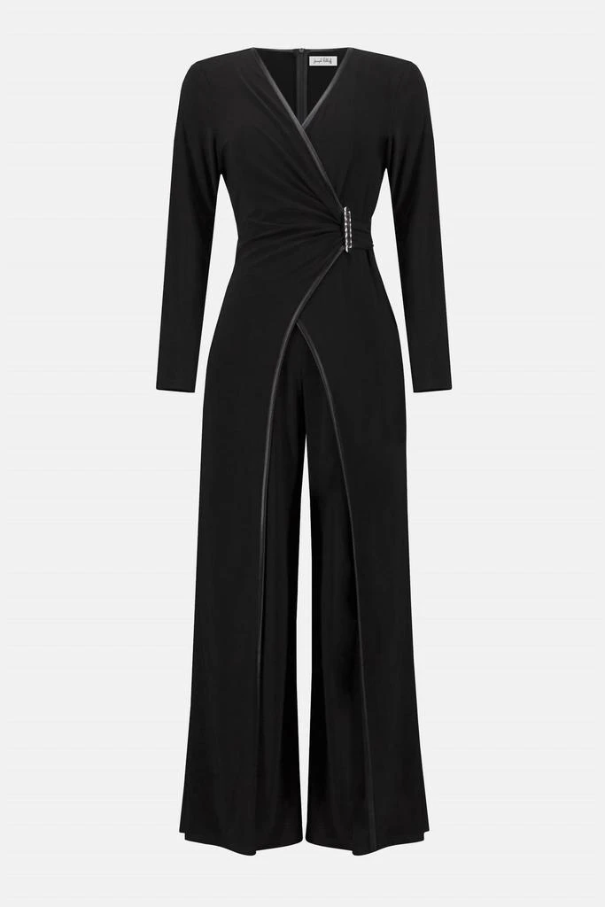 JOSEPH RIBKOFF Joseph Ribkoff - Faux Leather Trim Wrap Jumpsuit 4