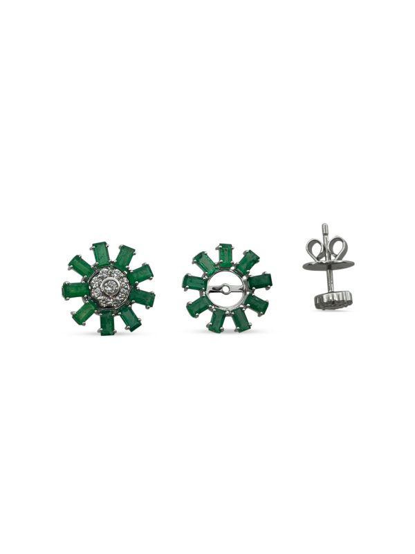 HUEB 18K White Gold, Green Emerald & Diamond Stud Earrings