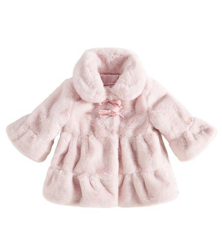 Monnalisa Baby bow-detail faux fur coat