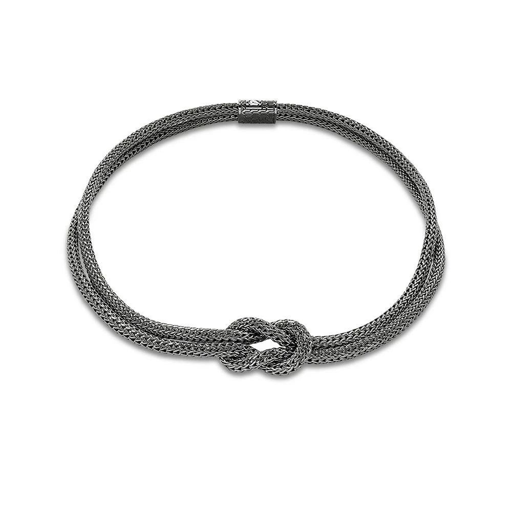 John Hardy Black Rhodium-Plated Sterling Silver Love Knot Double Woven Chain Statement Necklace, 16" 1