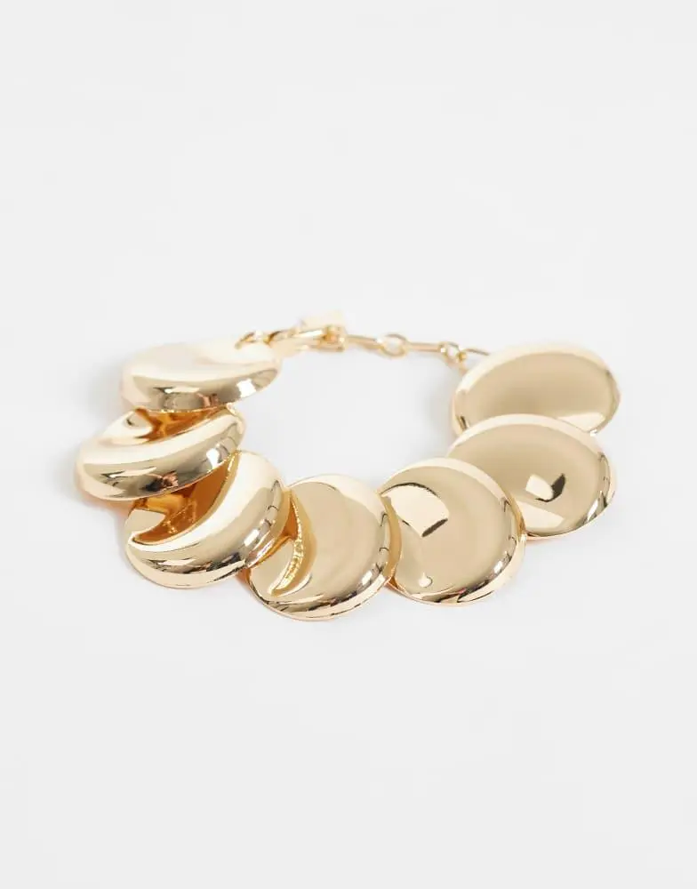 ASOS ASOS DESIGN bracelet with circular disc links in gold tone