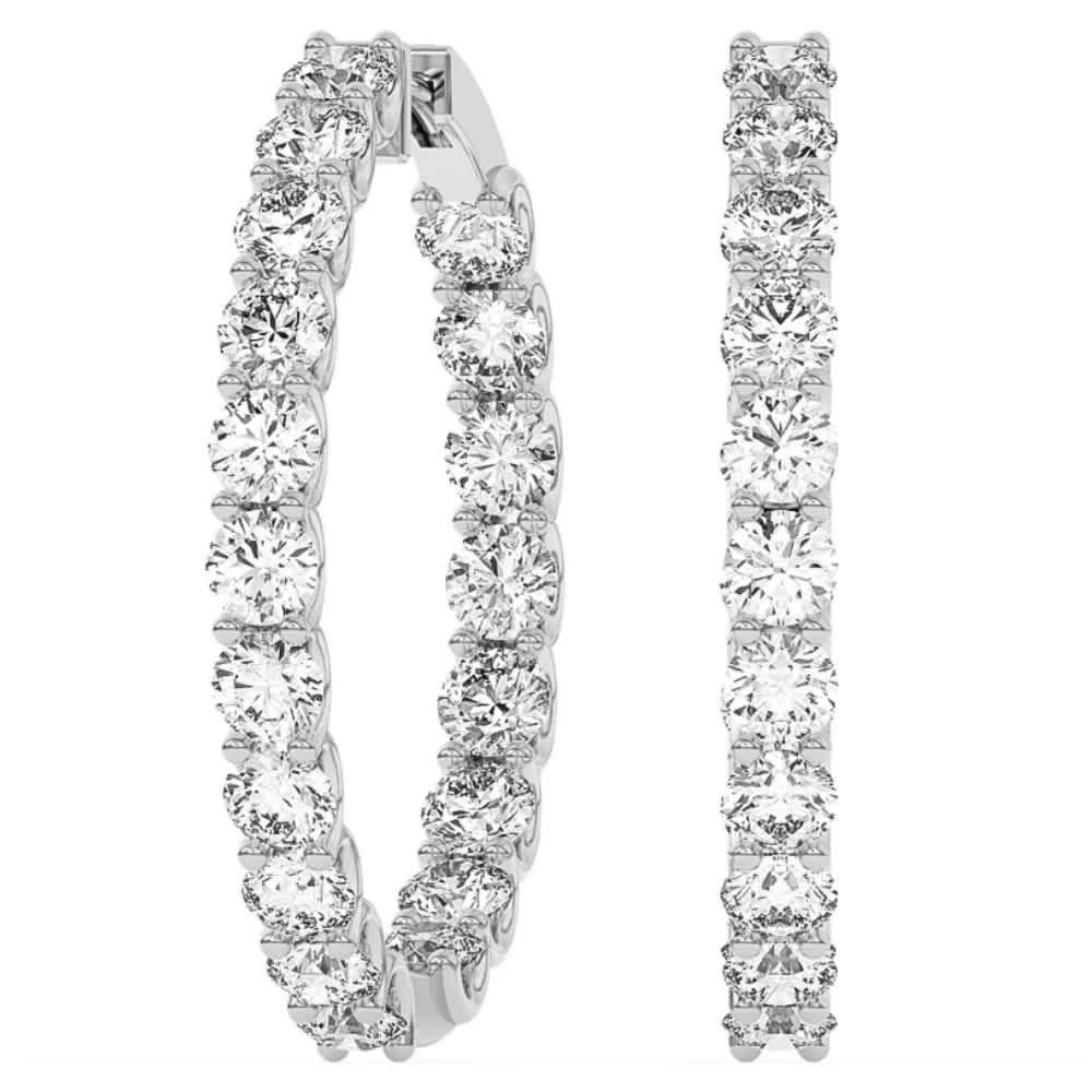 Pompeii3 5Ct TW Diamond Inside Outside Hoops Earrings 14k White Gold Lab Growm