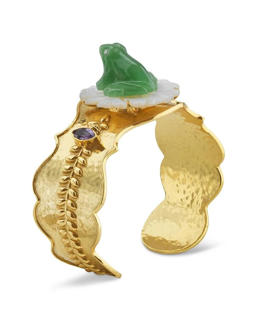 Capucine De Wulf Villandry Mixed Stone Frog On Flower Cuff Bracelet in 18K Gold Plated 7