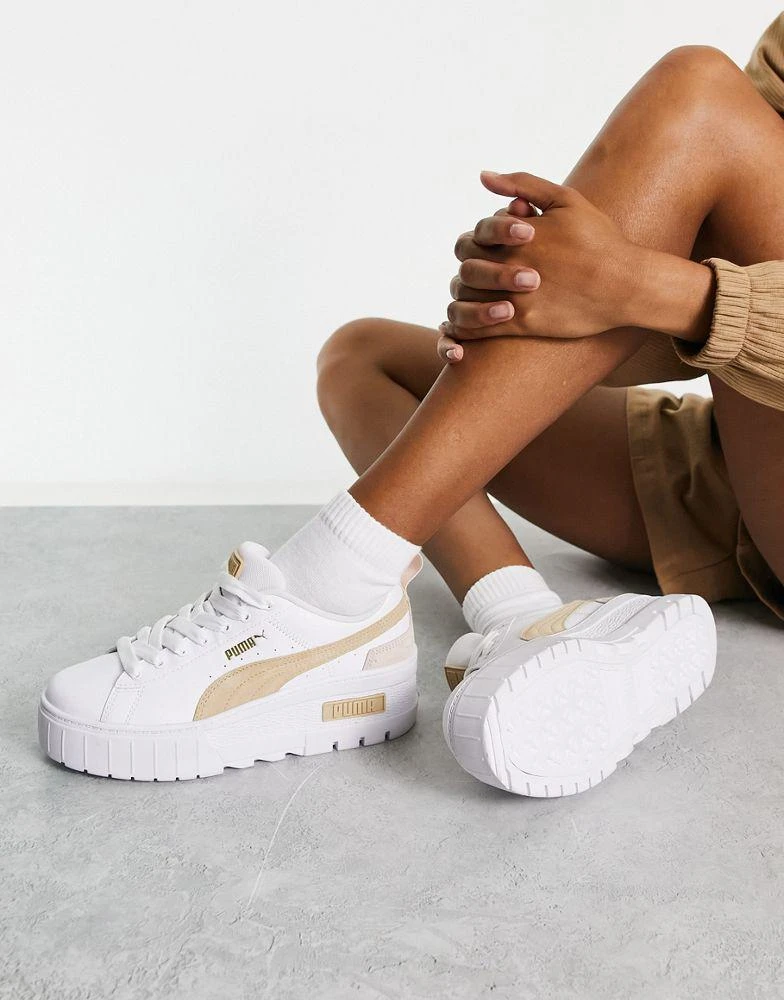 Puma Puma Mayze platform trainers in white and oatmeal 1