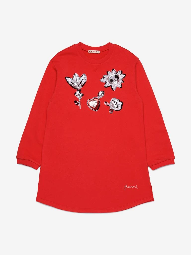 Marni MARNI Girls Applique Dress in Red 1