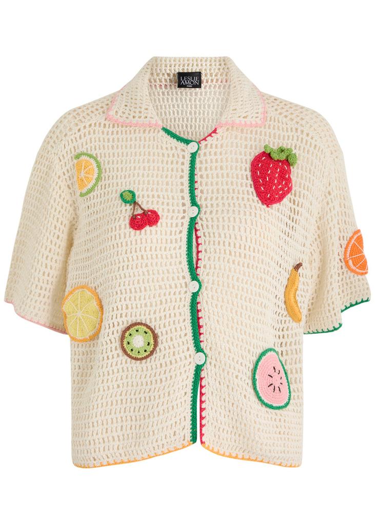 LESLIE AMON Tutti Frutti appliqué open-knit shirt