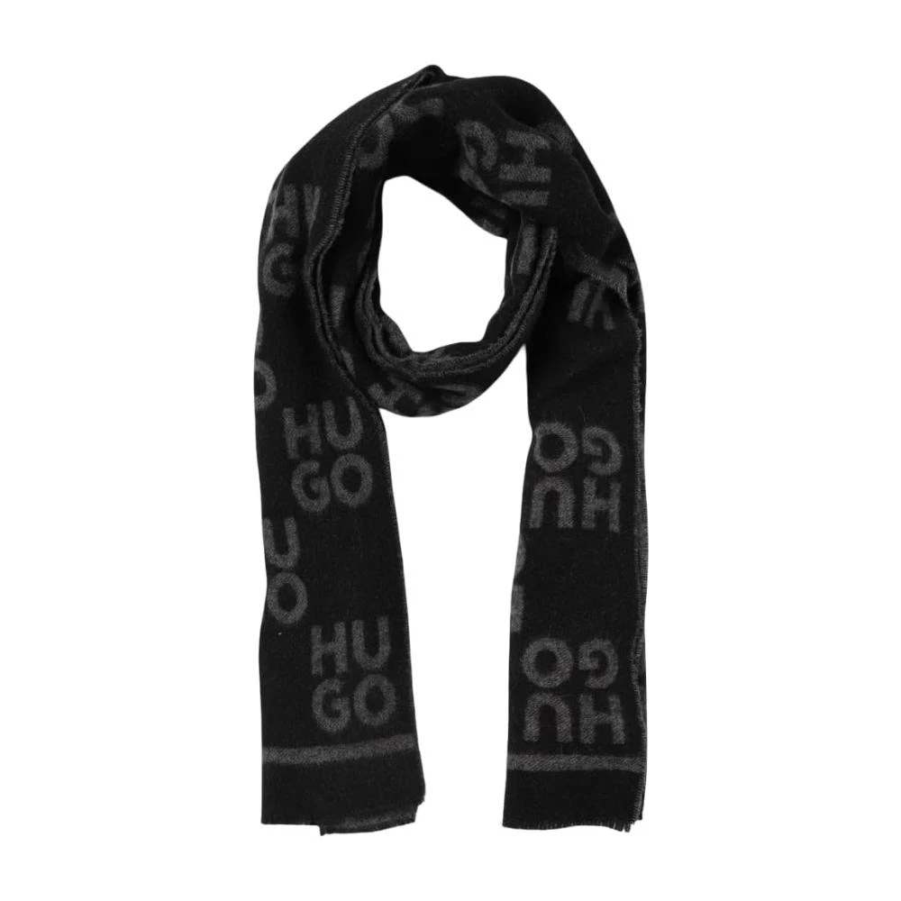 Hugo Men's Martyn Jacquard Logo Wool Blend Scarf, Black – On Sale