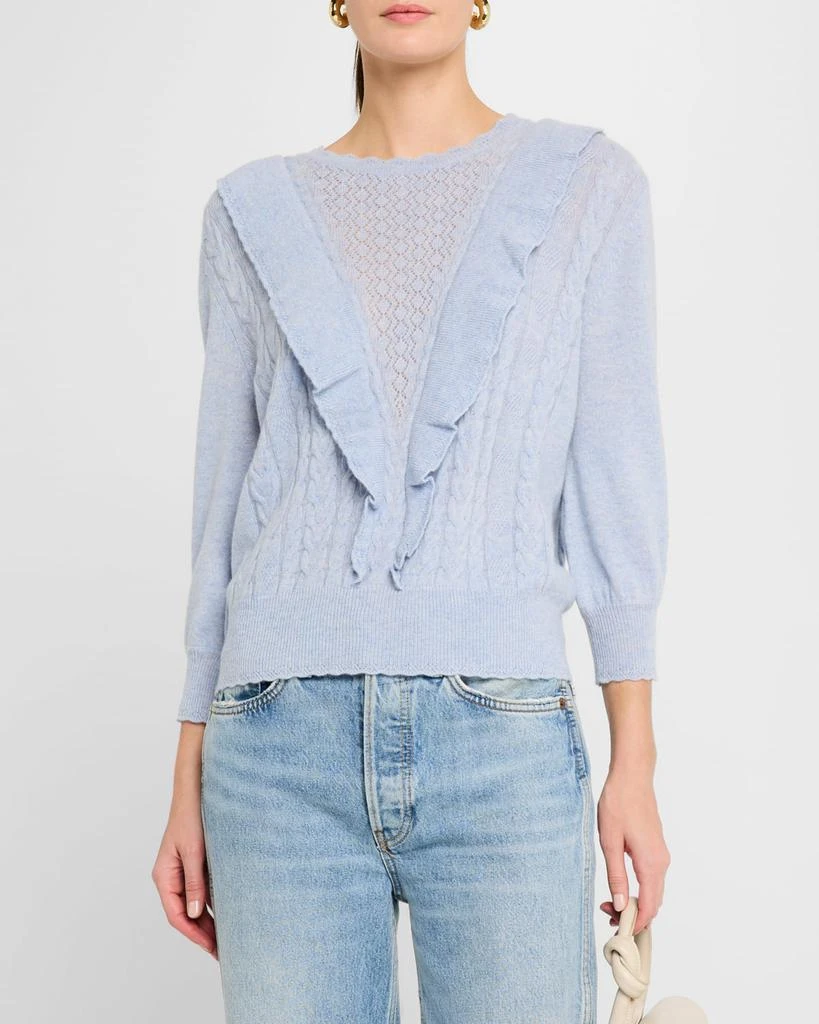 Autumn Cashmere Ruffle-Trim Cable Cashmere Sweater 4