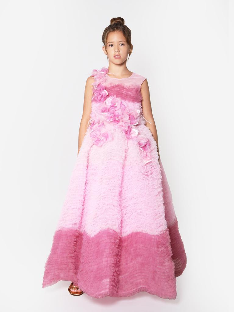 MARCHESA Marchesa Girls Flower Embellished Degradé Tulle Gown in Pink