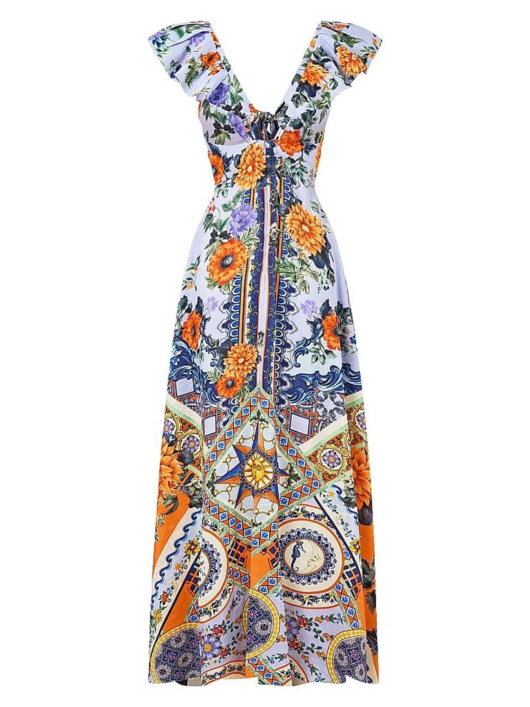 Luscious In Lisbon Linen-Silk Floral Maxi Dress  On Sale Now with Up to  69% Off | Discover Exclusive Deals & Savings at BeyondStyle  Authentic  Camilla modern|v-neck|floor-length|women-owned or founded|linen|dresses|cap  sleeve|women's|fit &