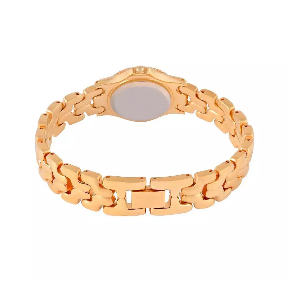 Peugeot Womens Round 25mm 14K Gold Plated Wrist Watch- Mother of Pearl Dial