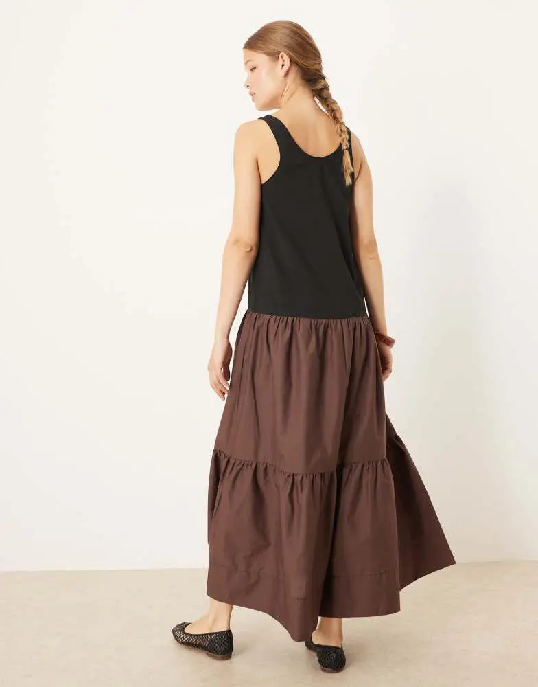 ASOS ASOS DESIGN scoop neck hybrid smock maxi dress in brown 2