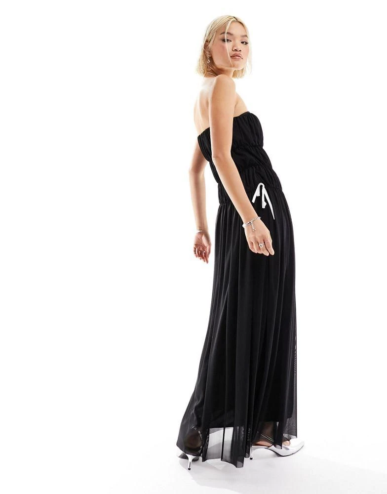 ASOS ASOS DESIGN mesh ruched dress with ribbon detail in black 4