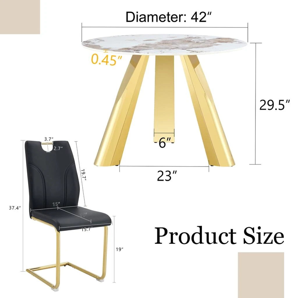 Streamdale Furniture Streamdale Round Marble Table 
6 Black Chairs with Gold Legs 4