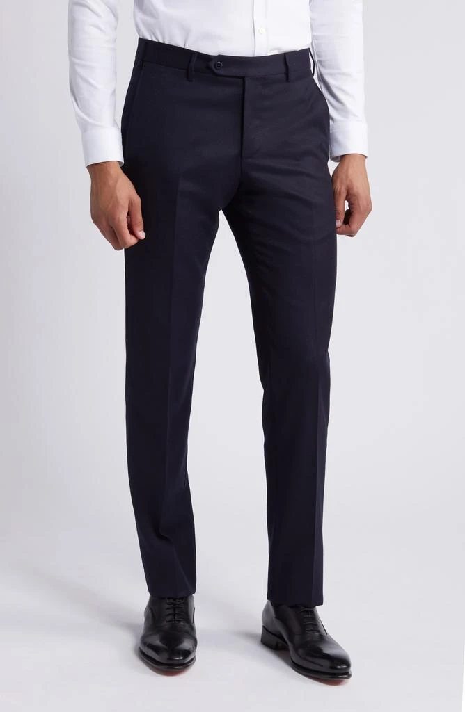 Zanella Parker Flat Front Stretch Wool Flannel Trousers 1