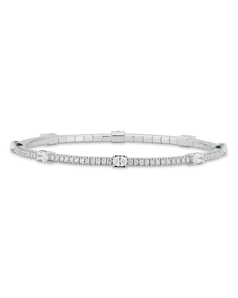 EXTENSIBLE 18K White Gold Oval Diamond Station Stretch Tennis Bracelet 1