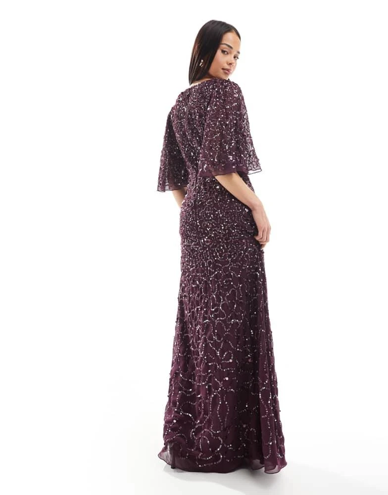 sequin angel sleeve maxi dress ASOS DESIGN sheer shimmer knit angel sleeve maxi dress with cut out back in  red