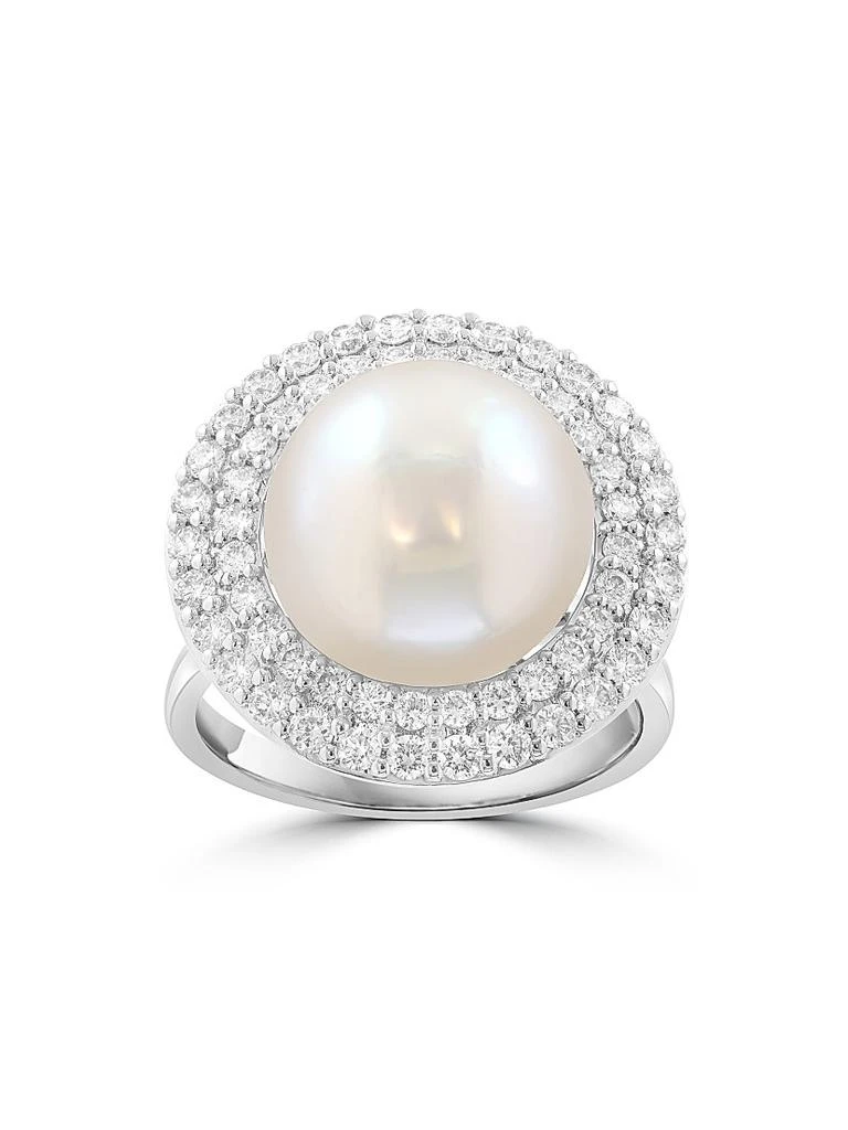 Saks Fifth Avenue Collection 14K White Gold, Freshwater Pearl 
0.86 TCW Diamond Halo Ring 3