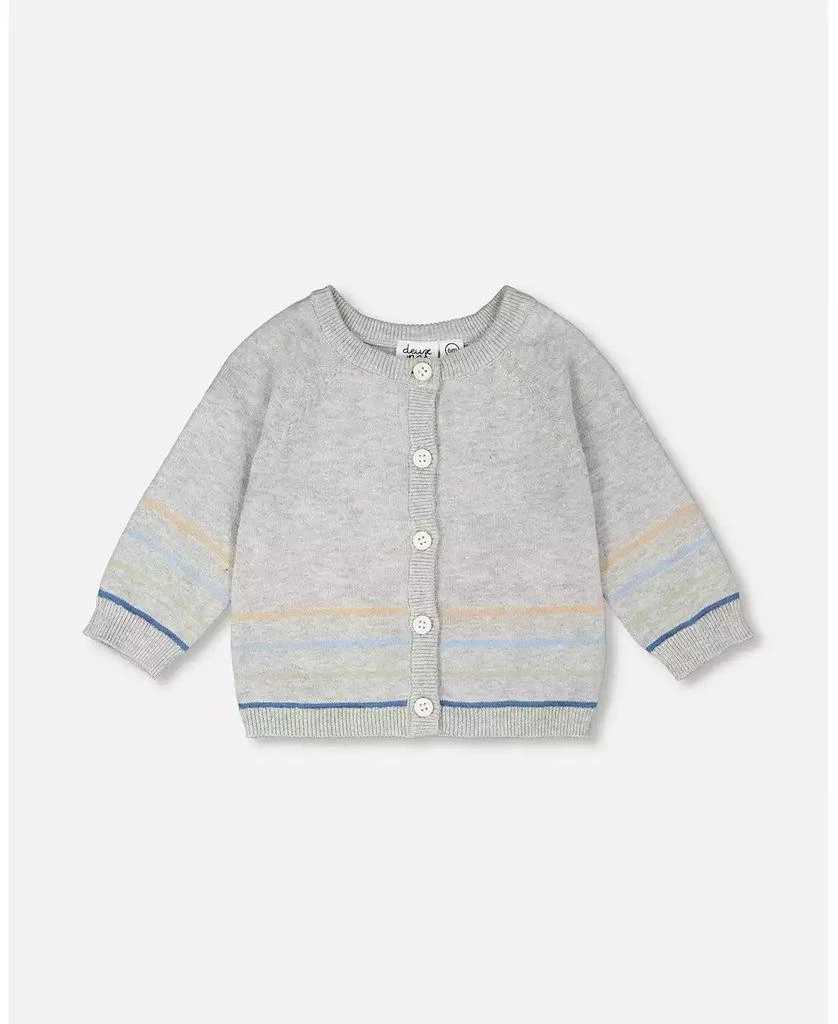 Deux par Deux Baby Boys Cotton Knit Striped Button Front Cardigan