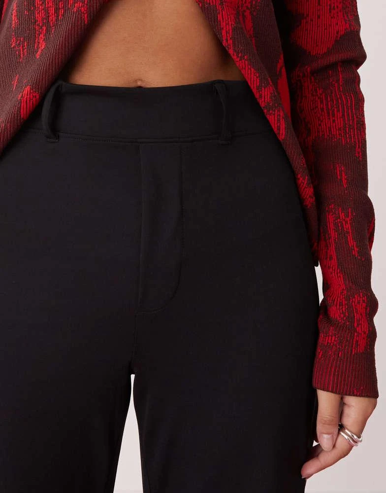 Monki Monki stretch straight leg trousers with pull-on waist in black 4
