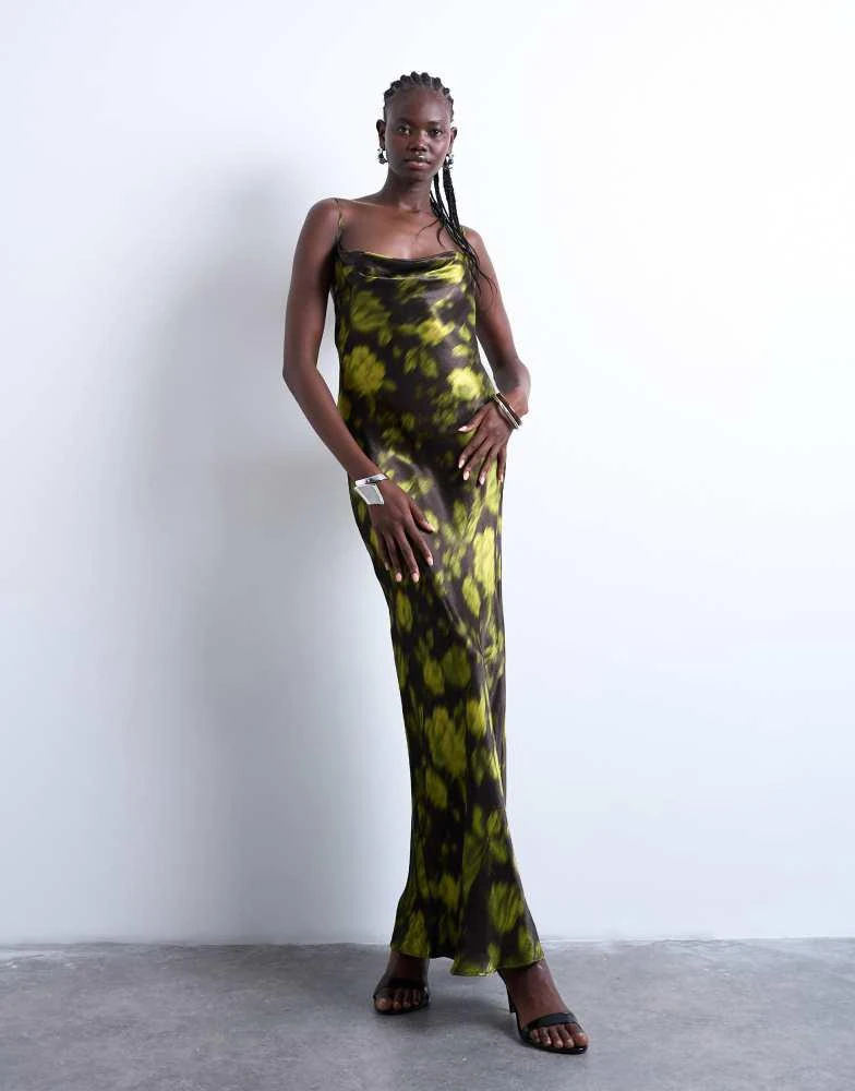 Topshop Topshop cowl maxi slip dress in grunge floral 4