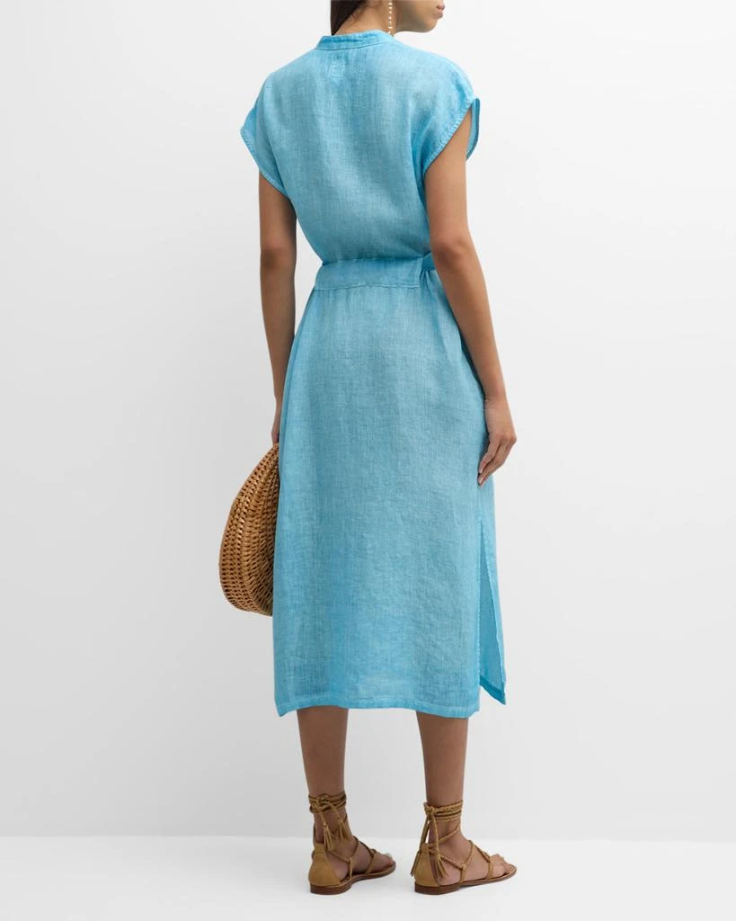 120% Lino Belted Cap-Sleeve Linen Midi Shirtdress 6