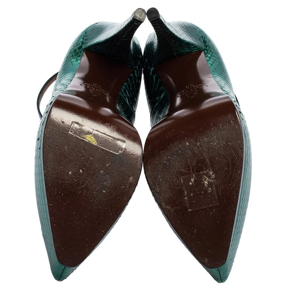 Lanvin Lanvin Green/Blue Snakeskin Leather Pointed-Toe Ankle-Strap Pumps Size 38 6