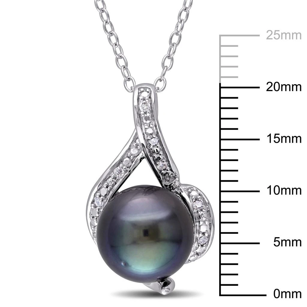 Mimi & Max 9-9.5mm Black Tahitian Pearl and Diamond Curlicue Necklace in Sterling Silver 3