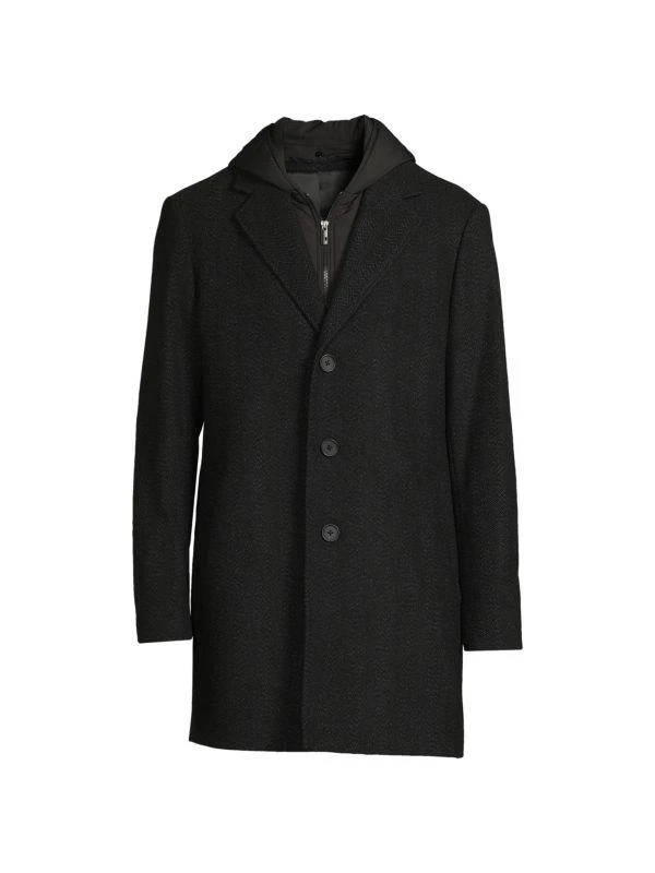 Saks Fifth Avenue Wool Blend Top Coat With Removable Hooded Bib 4