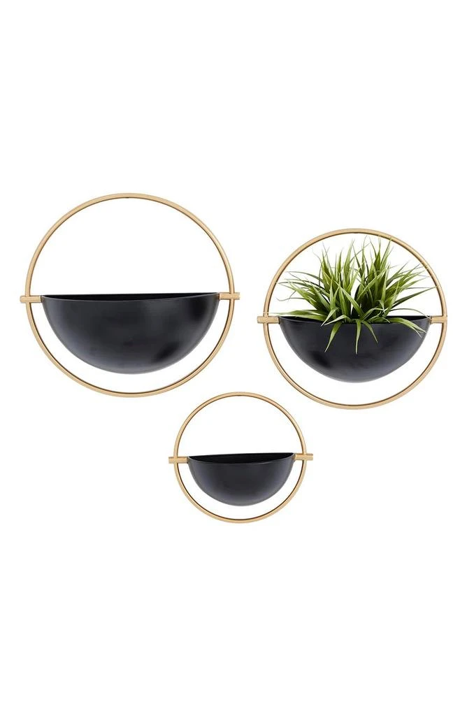 VIVIAN LUNE HOME Black Metal Indoor Outdoor Geometric Wall Planter - Set of 3 1