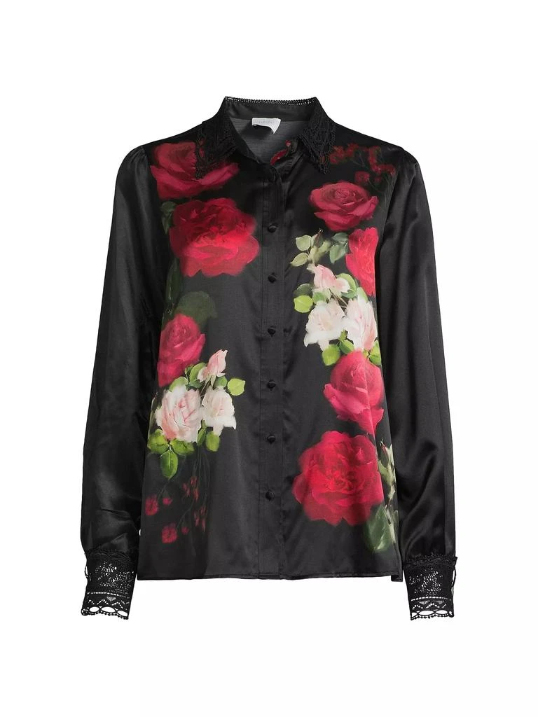 Johnny Was Averi Floral Lace-Trim Satin Shirt 1