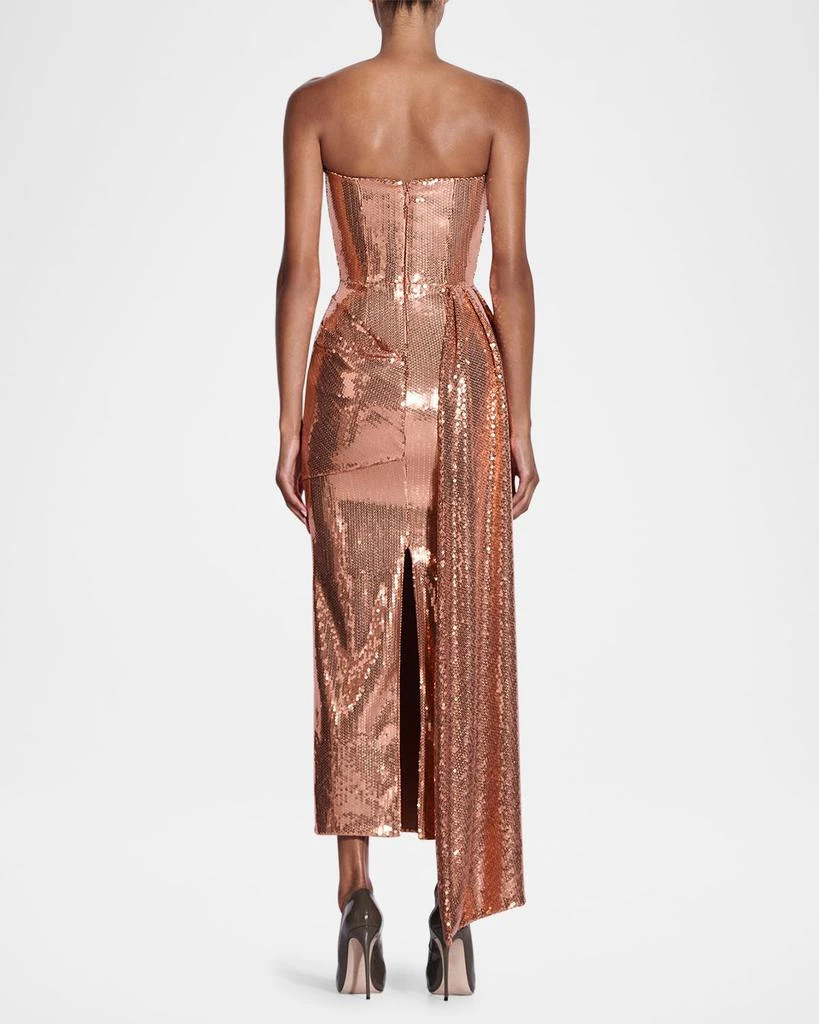 Alex Perry Strapless Draped Sequin Mesh Midi Dress 3