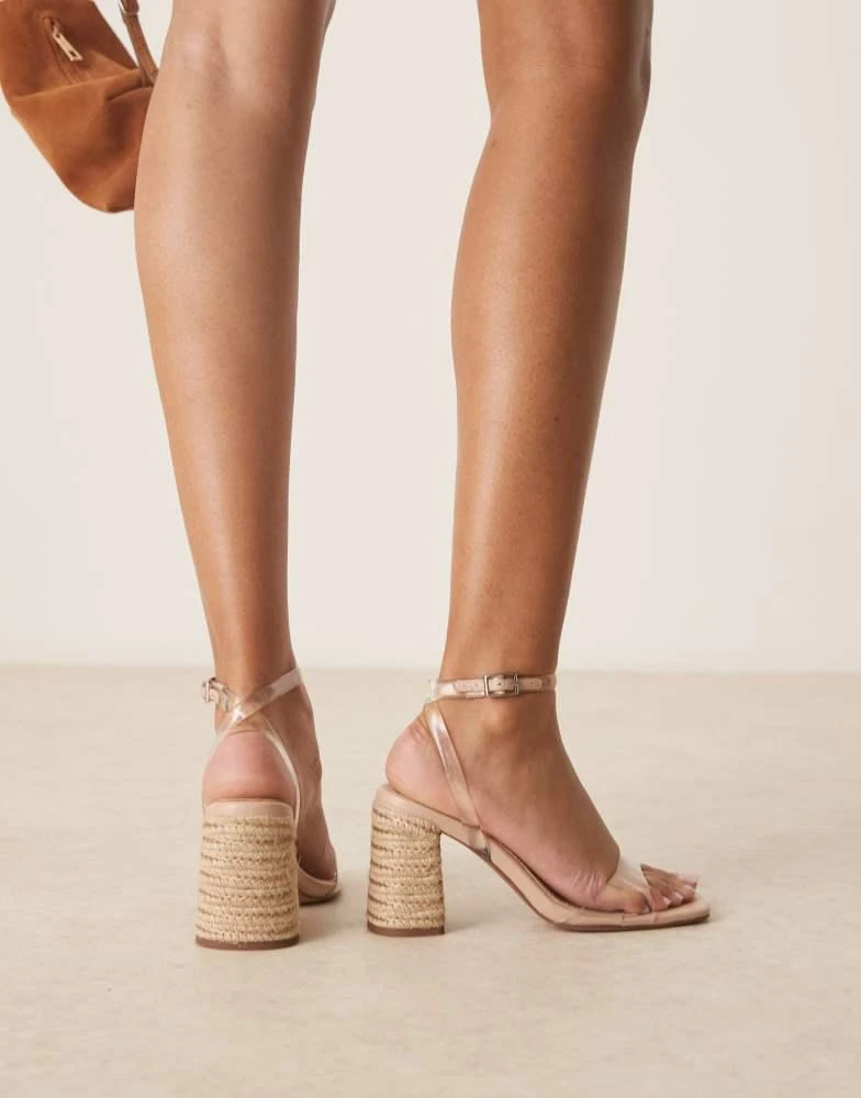 ASOS ASOS DESIGN Hotel barely there block heeled sandals in clear and raffia 4