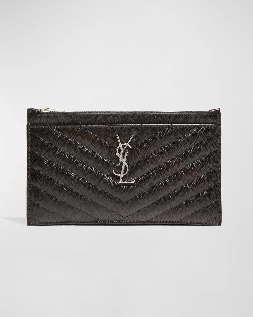Yves Saint Laurent YSL Monogram Small Ziptop Bill Pouch in Grained Leather 1
