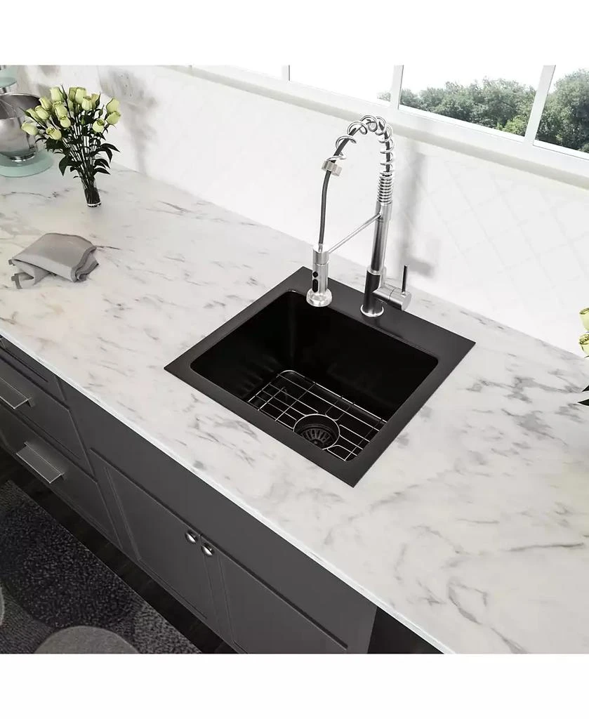 Flynama 15x15x9inch Gunmetal Black Kitchen Sink Drop In Stainless Steel 16 Gauge Deep Single Bowl 3