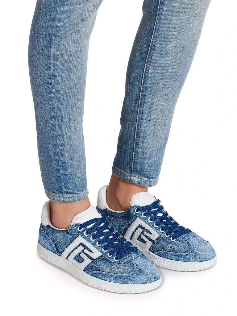 Balmain Swan Destroyed Denim Low-Top Sneakers 10