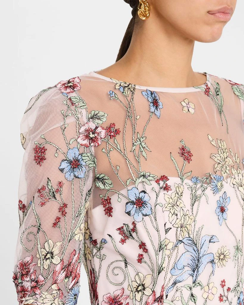Teri Jon Floral-Embroidered Illusion Tulle Gown 5