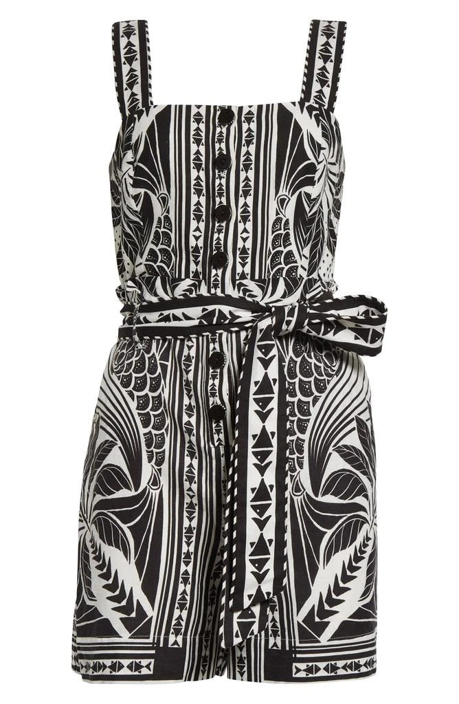 Farm Rio Monochrome Elegance Scarf Print Belted Linen Blend Romper 6
