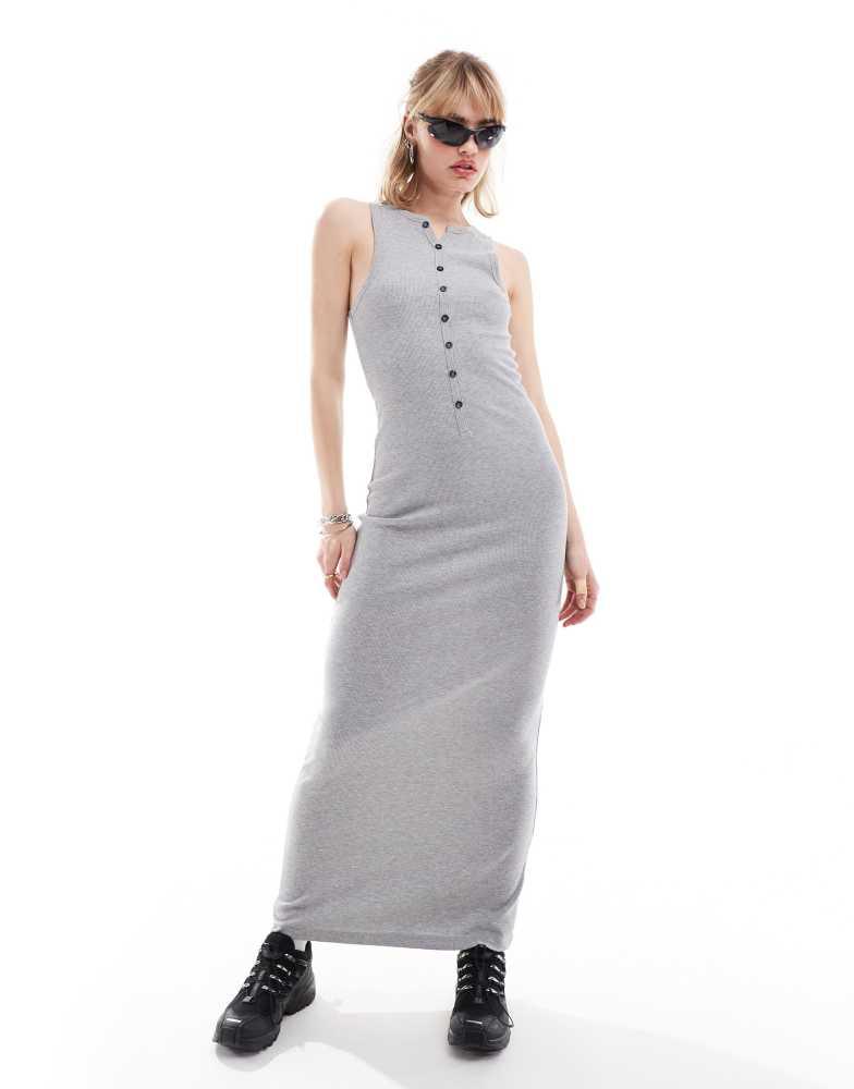 COLLUSION COLLUSION festival rib vest maxi dress in grey