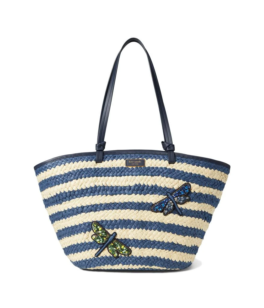 Kate Spade New York Shore Thing Dragonfly Embellished Striped Straw Large Tote 1